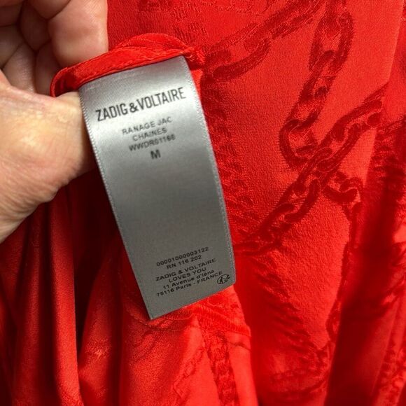 Zadig & Voltaire  X Defile Red Asymmetric Ruffled Silk Crewneck Dress Size Med - Picture 8 of 9